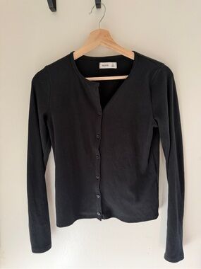 Hollister Black Ribbed Button-Front Cardigan